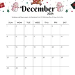 Free Printable & Fillable December Calendars 2024 | 2024 December Christmas Calendar Printable