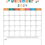 Free Printable & Fillable December Calendars 2024 | December 2024 Calendar Printable For Kids