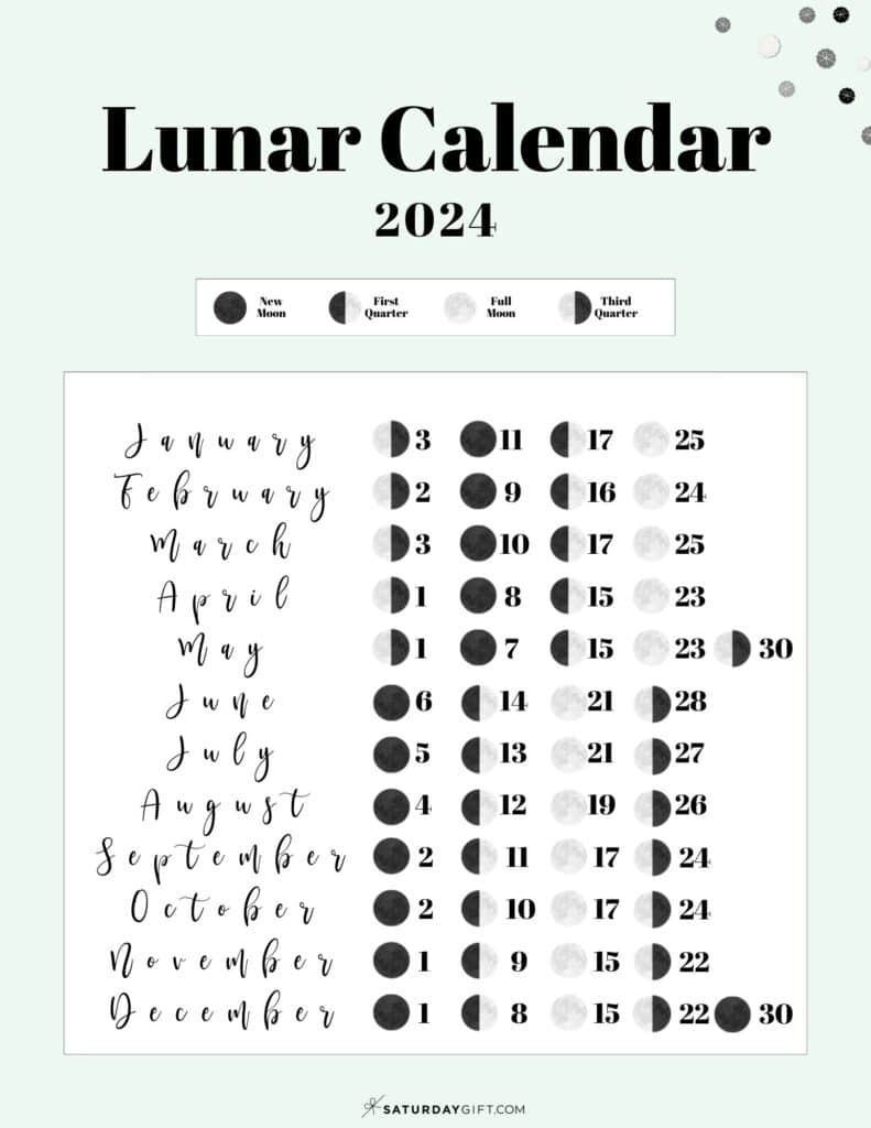 Moon Phase Calendar - Cute &amp;amp; Free Printable 2024 Lunar Calendar | December 2024 Moon Calendar Printable