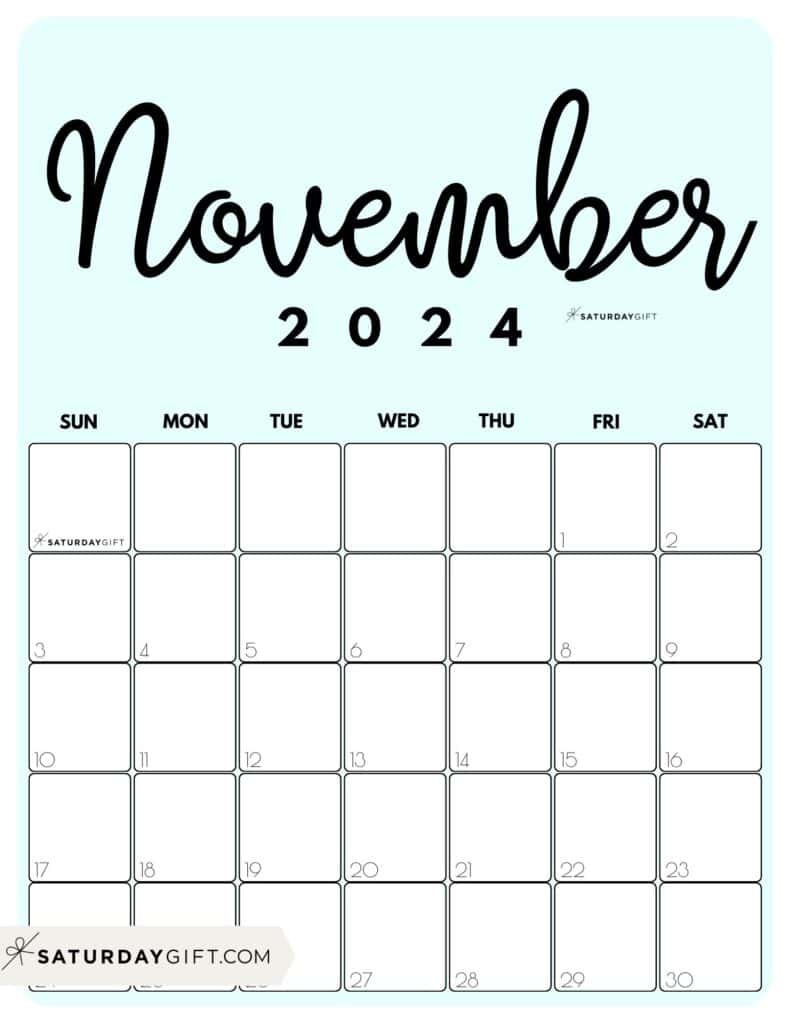 November 2024 Calendar - 20 Cute &amp;amp; Free Printables | Saturdaygift | Cute Printable November and December 2024 Calendar