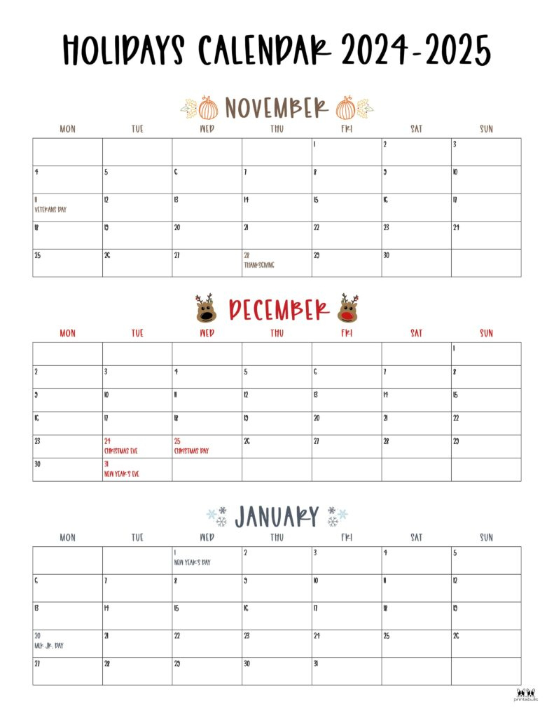 November December 2024 Calendars - 28 Printables | Printabulls | 2024 Calendar Printable November December Jan 1St