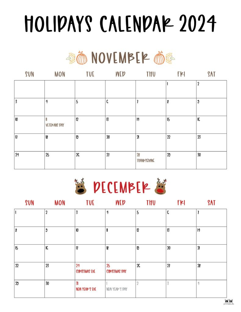 November December 2024 Calendars - 28 Printables | Printabulls | Calendar 2024