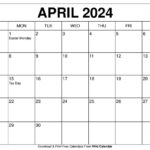 Printable April 2024 Calendar Templates With Holidays |  Calendar 2024