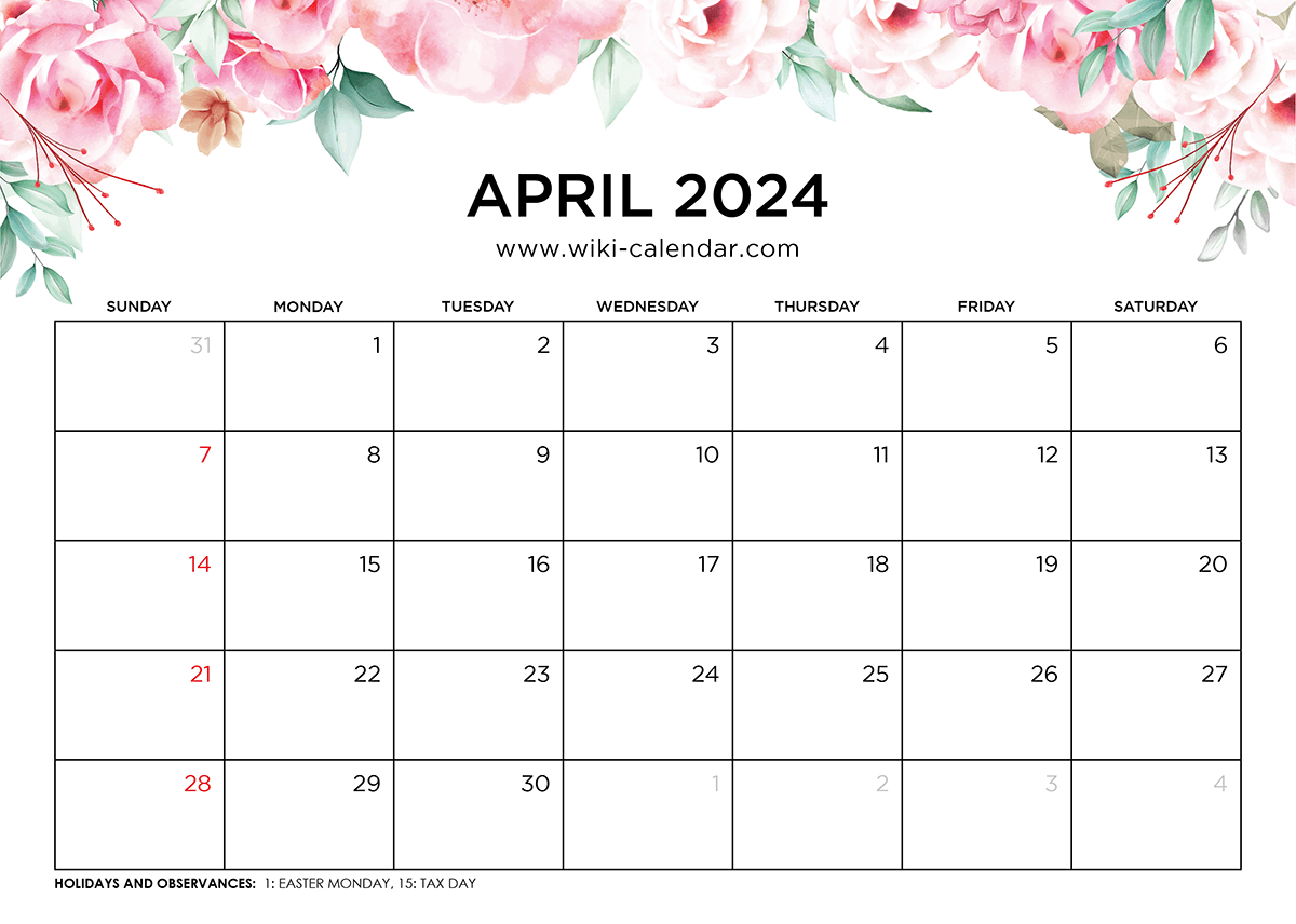 Printable April 2024 Calendar Templates With Holidays | Calendar 2024