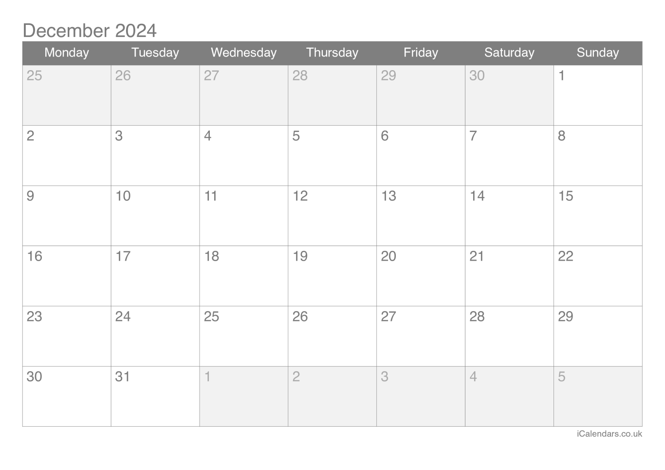 Printable Calendar December 2024 | Calendar 2024