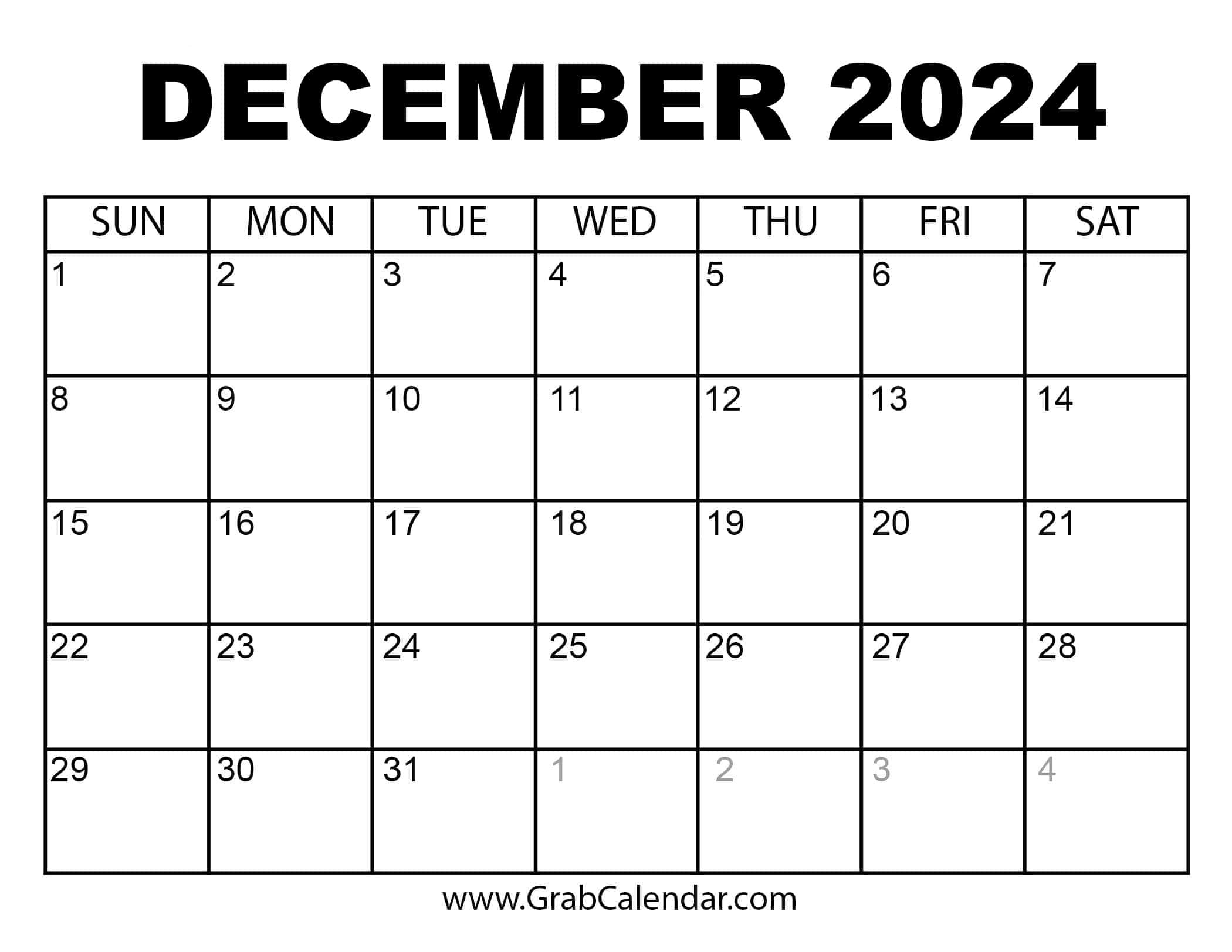 Printable December 2024 Calendar | Blank December 2024 Printable Calendaer