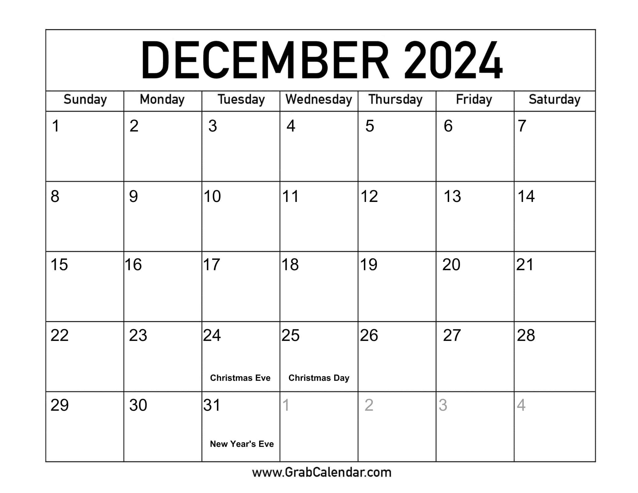 Printable December 2024 Calendar | Calendar 2024