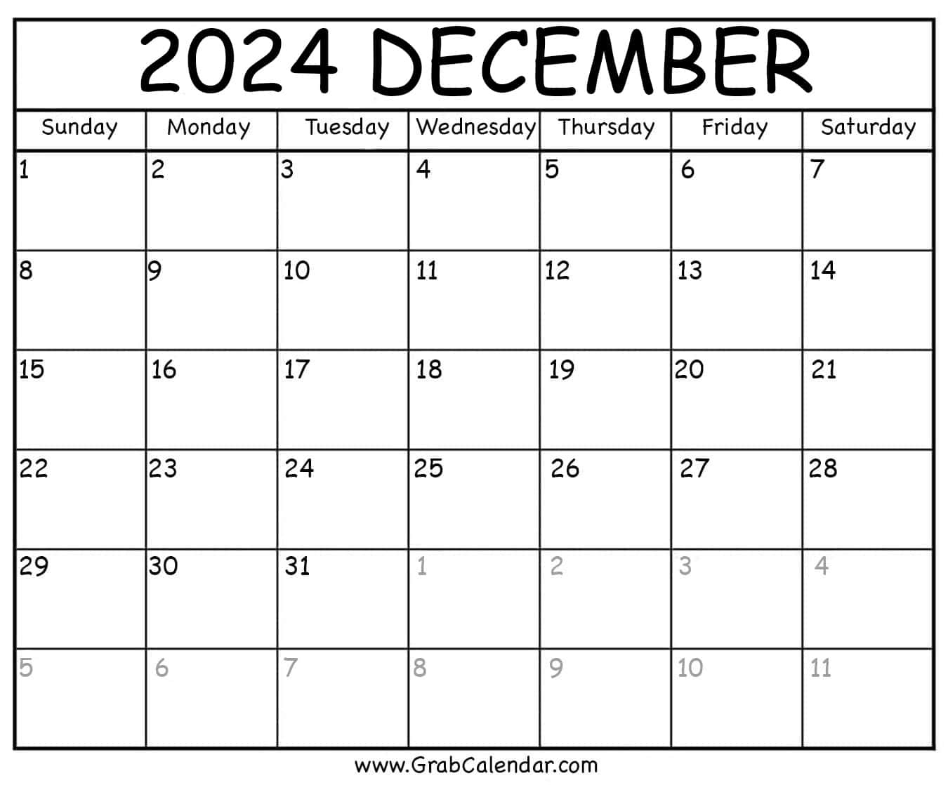 Printable December 2024 Calendar | December 2024 Desk Calendar Printable