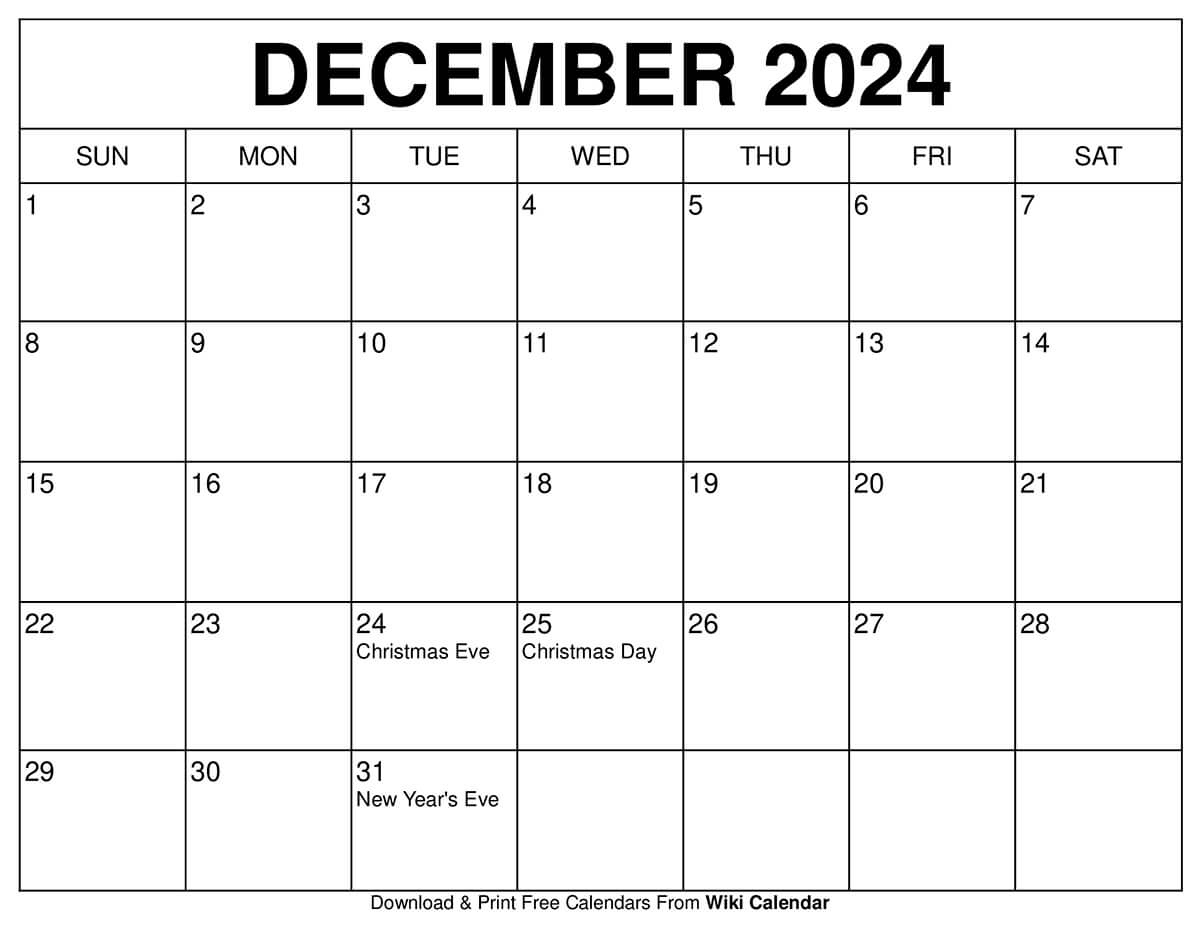 Printable December 2024 Calendar Templates With Holidays | 2024 December Calendar For Printable Calendar