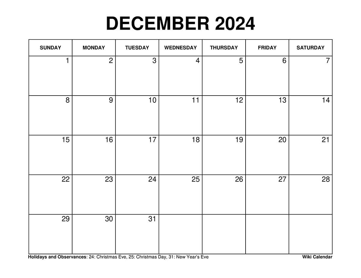 Printable December 2024 Calendar Templates With Holidays | Calendar 2024