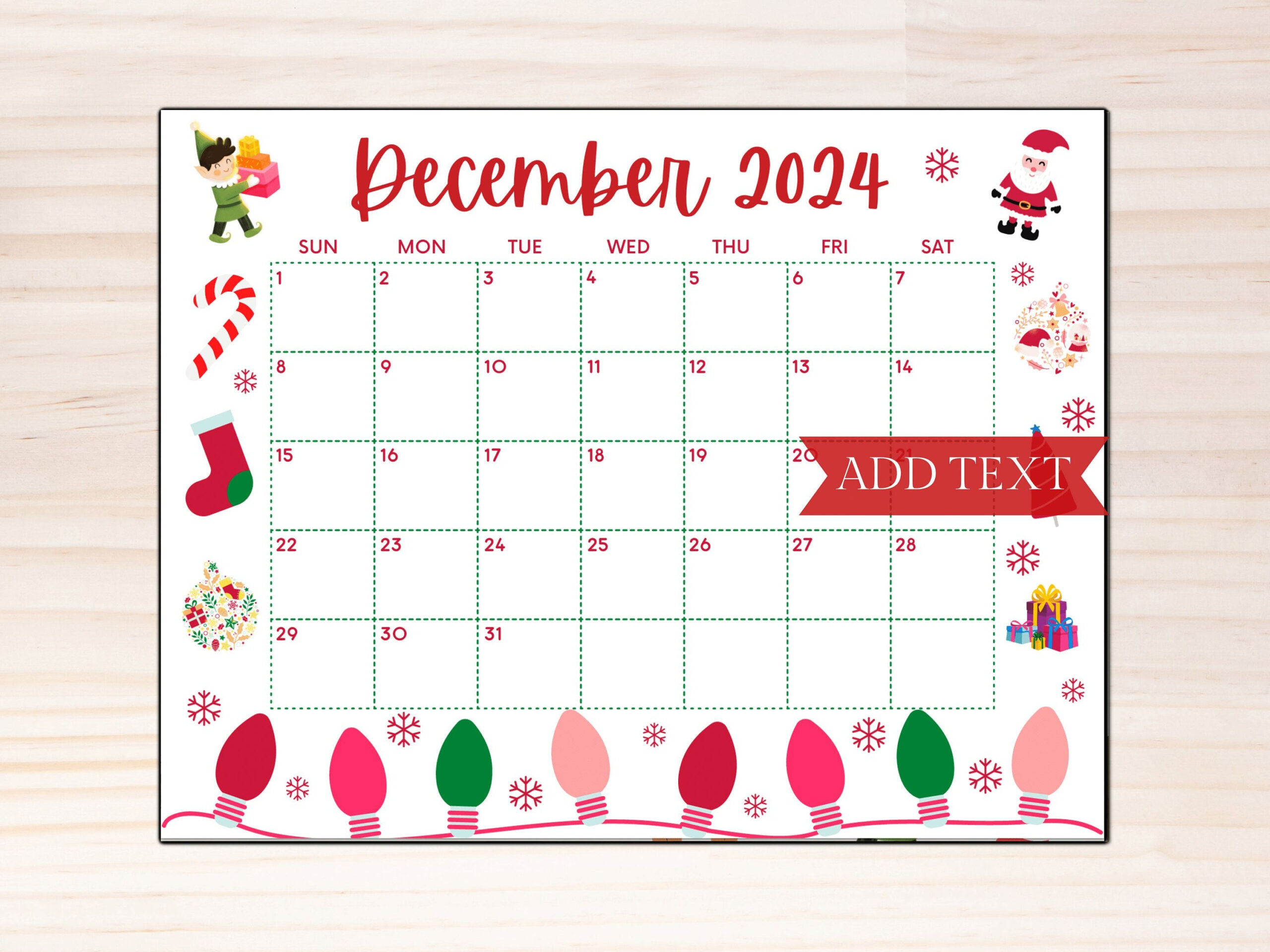 Printable December Calendar 2024, Christmas Calendar, Holiday | 2024 December Christmas Calendar Printable