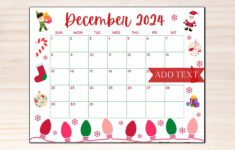 Printable December Calendar 2024, Christmas Calendar, Holiday | Christmas Calendar December 2024 Printable