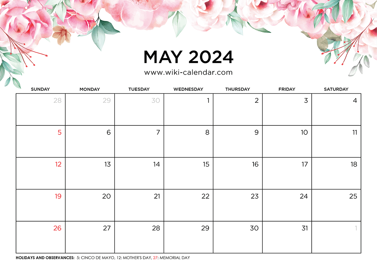 Printable May 2024 Calendar Templates With Holidays | 2024 May December Calendar Printable