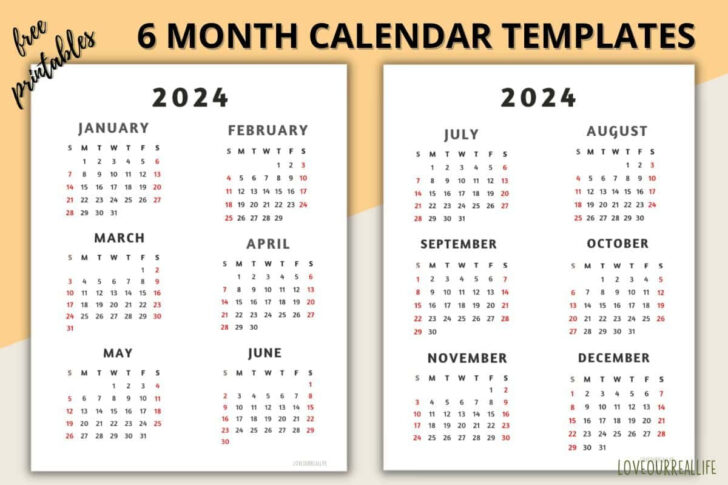 6 Month Calendar July to December 2024 Printable | Calendar 2024