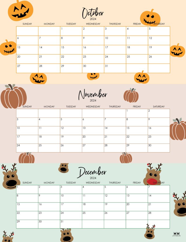 Three Month/Quarterly Calendars - 36 Free Calendars | Printabulls | 3 Month Calendar Printable October November December 2024