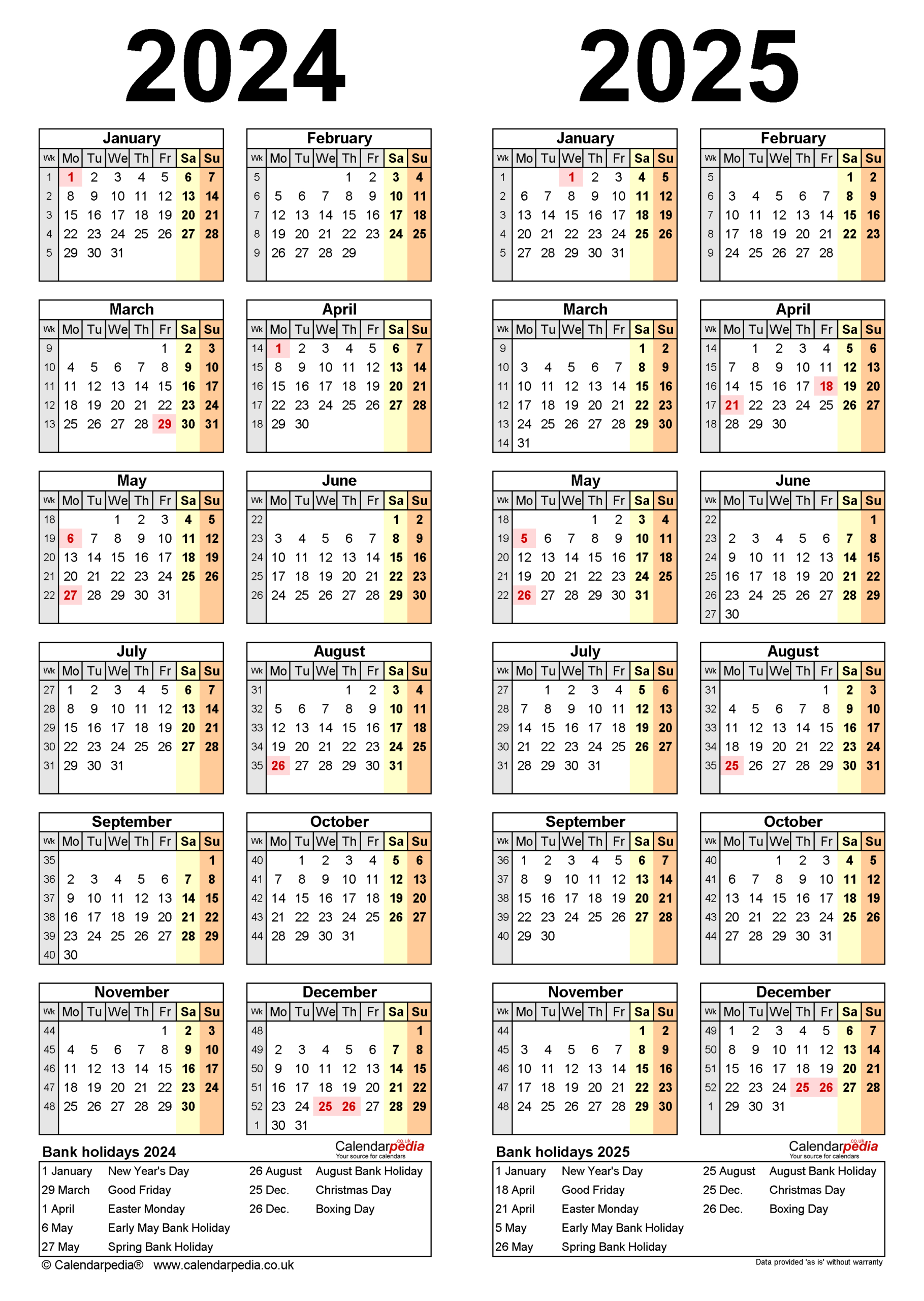 Two Year Calendars For 2024 And 2025 (Uk) For Pdf | Calendar 2024