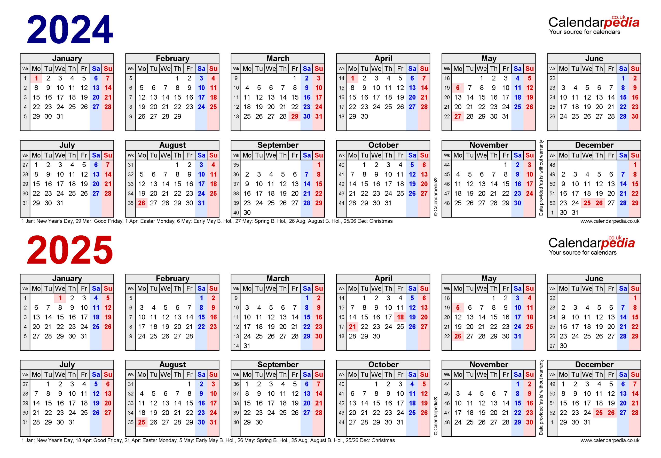 Two Year Calendars For 2024 And 2025 (Uk) For Pdf | December 2024 January 2025 Calendar Printable UK