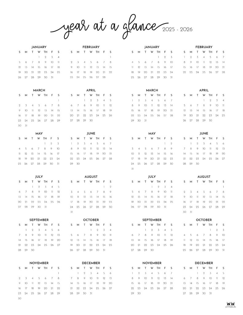 2025-2026 Two Year Calendars - 10 Free Cals | Printabulls | 2025 2026 Calendar Printable