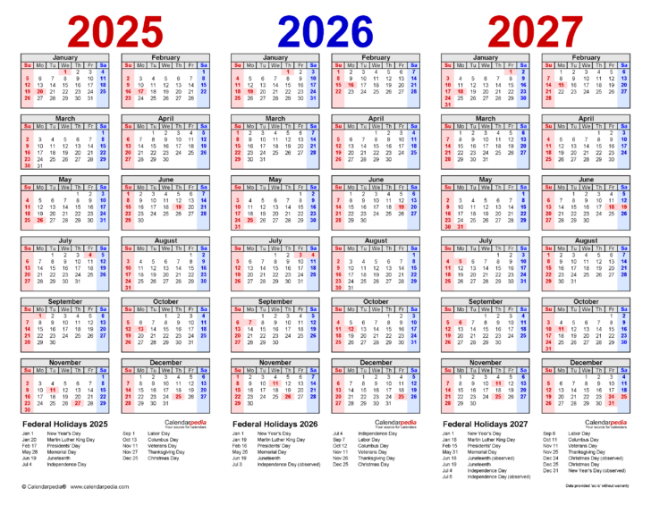 Free Printable 3 Year Calendar 2023 to 2025 | Calendar 2025