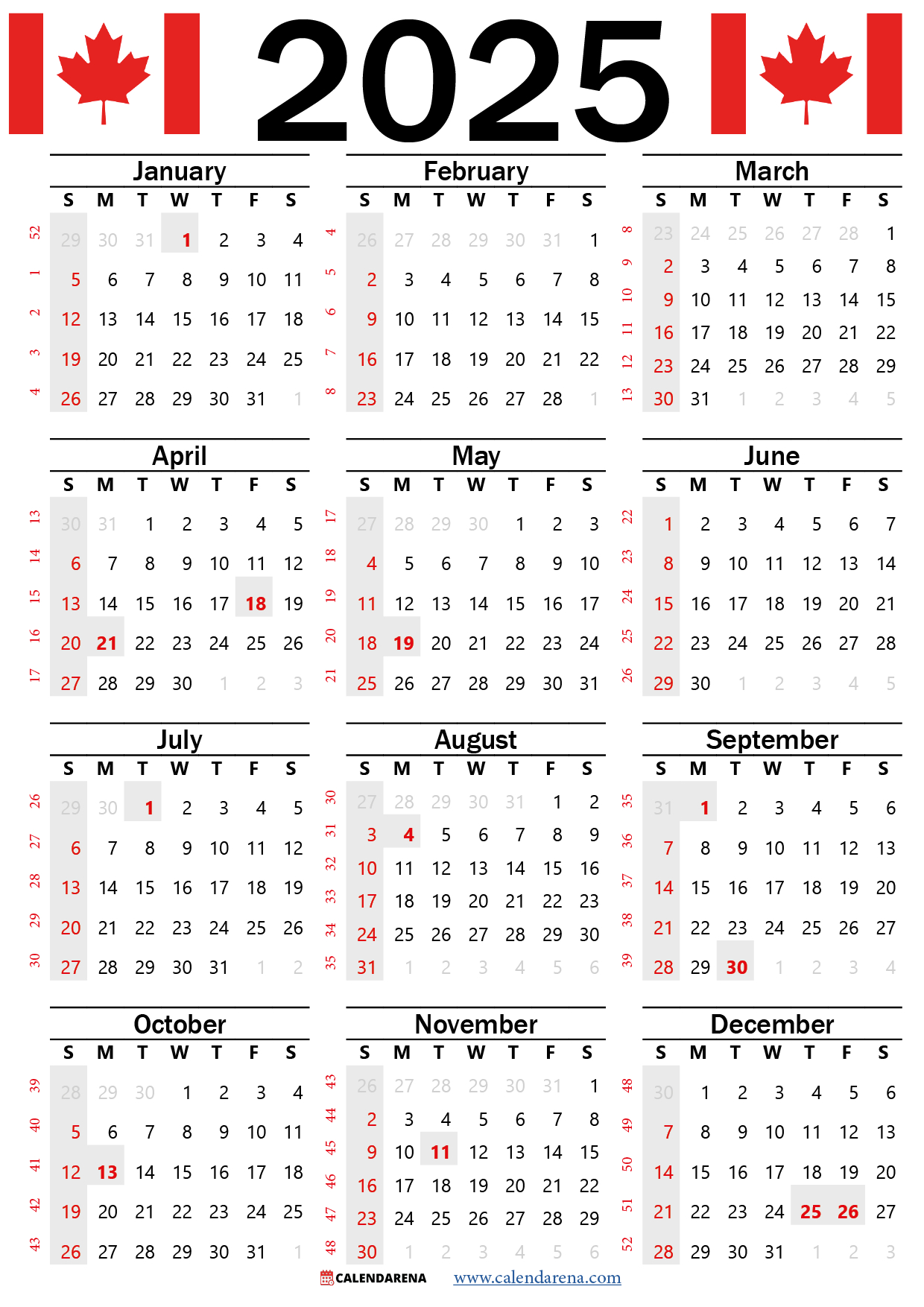 2025 Calendar Canada Printable Free | 2025 Calendar Canada Printable Free