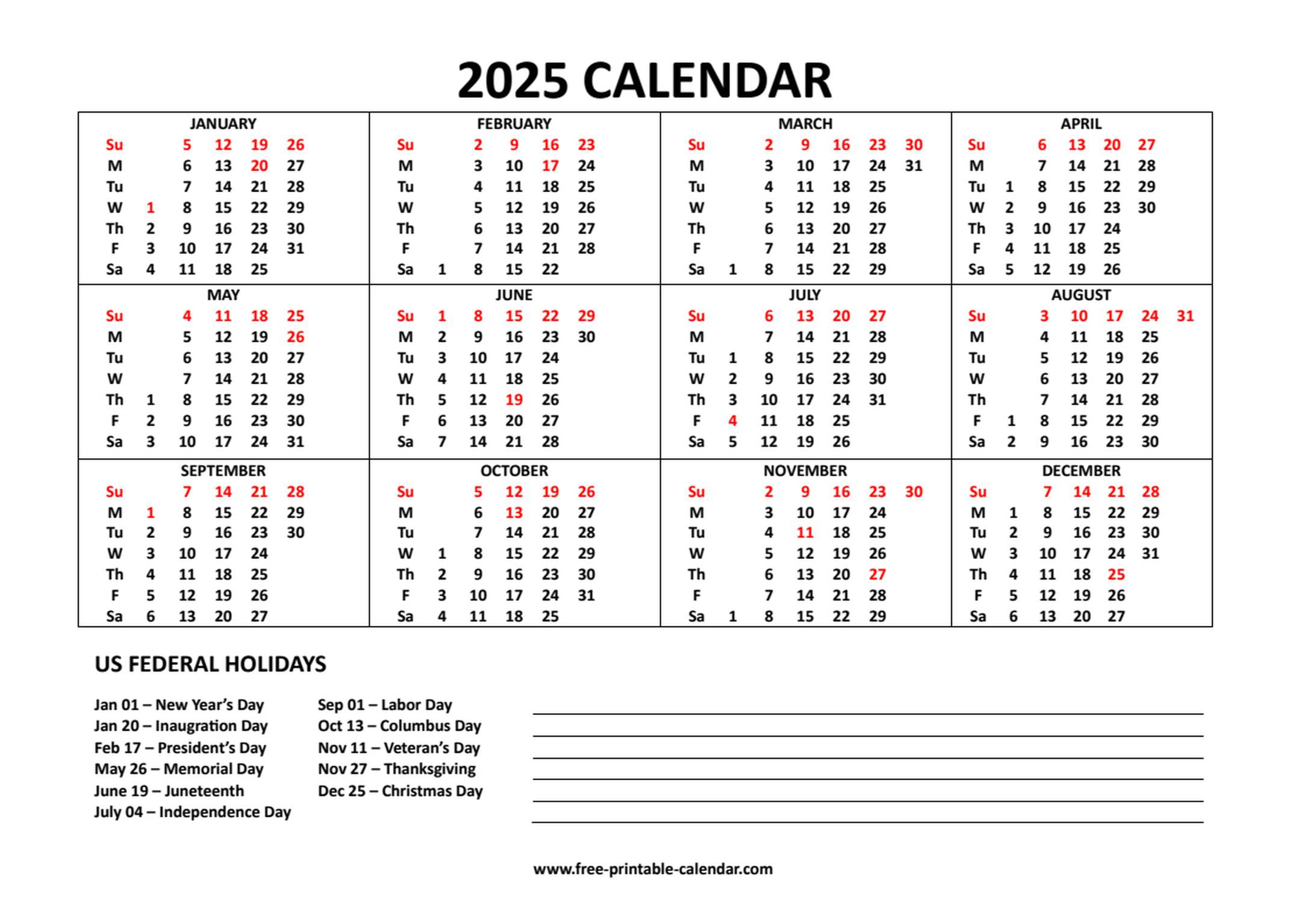 2025 Calendar - Free Printable Calendar | Free-Printable-Calendar.Com 2025