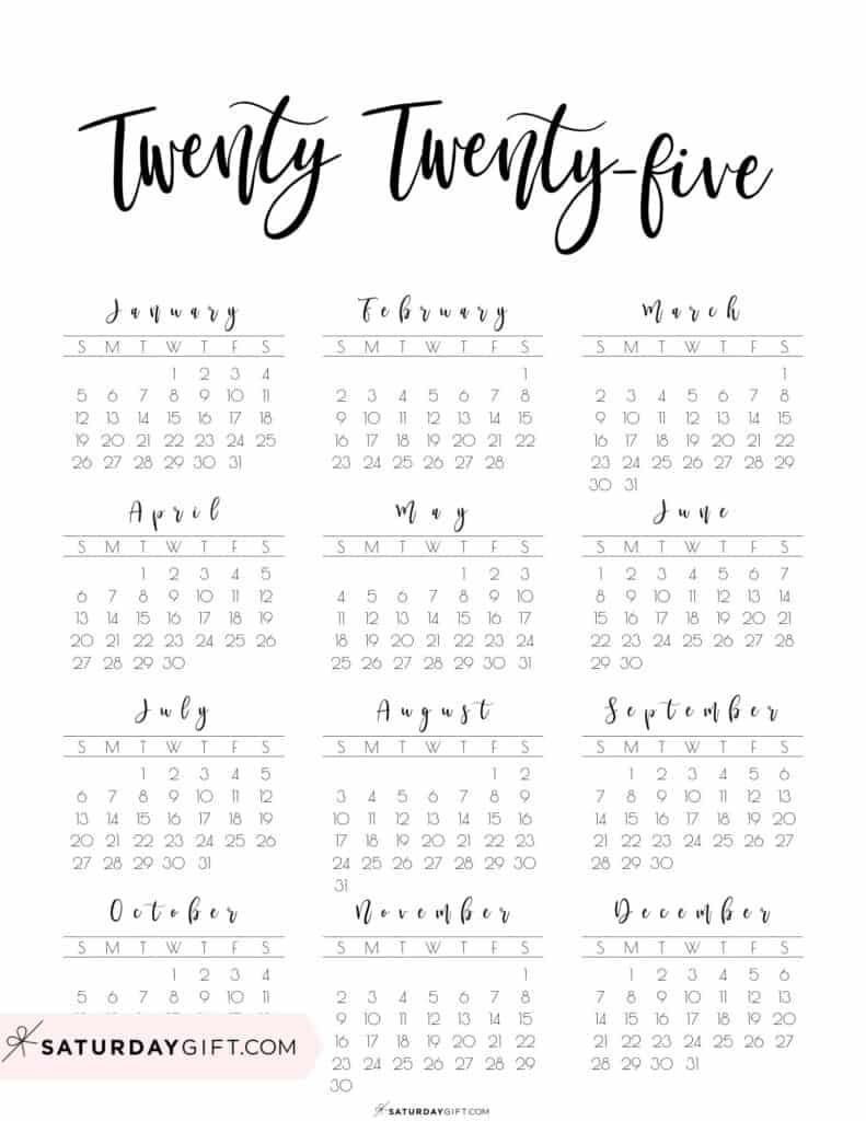 2025 Calendar Printable - 18 Cute &amp;amp; Free 2025 Yearly Calendar | 2025 Calendar Free Printable