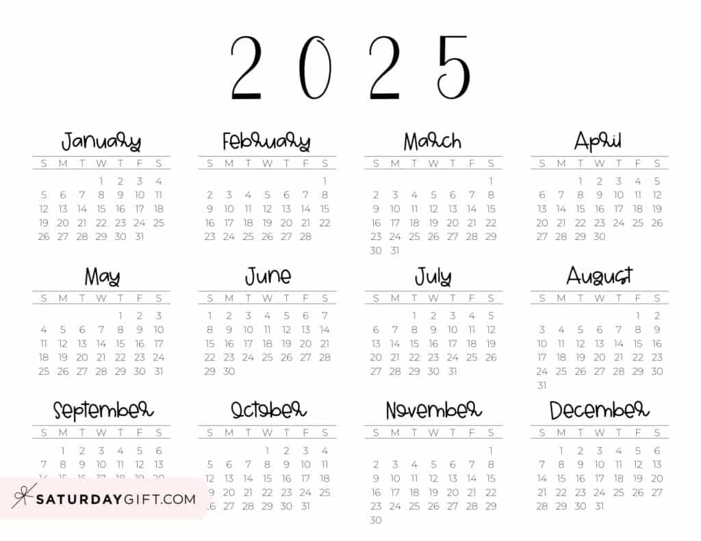 2025 Calendar Printable - 18 Cute &amp;amp; Free 2025 Yearly Calendar | 2025 Horizontal Calendar Printable