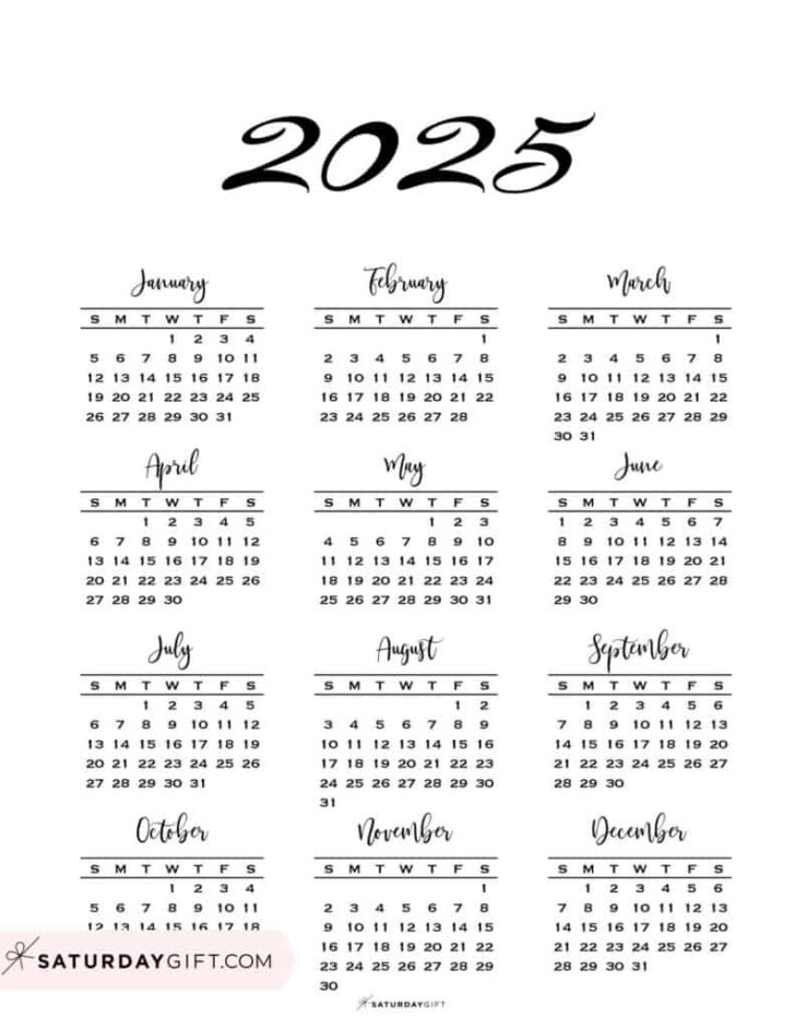 Free 2025 Yearly Calendar Printable One Page | Calendar 2025