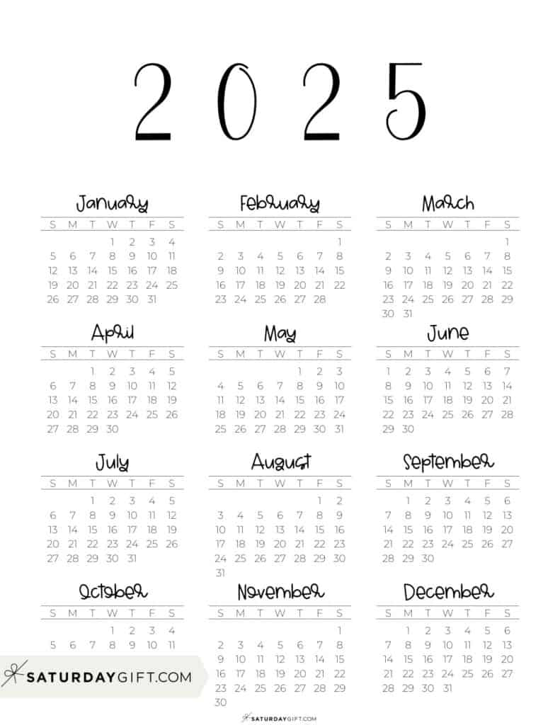 2025 Calendar Printable - 18 Cute &amp;amp; Free 2025 Yearly Calendar | Free Printable 2025 Yearly Calendar