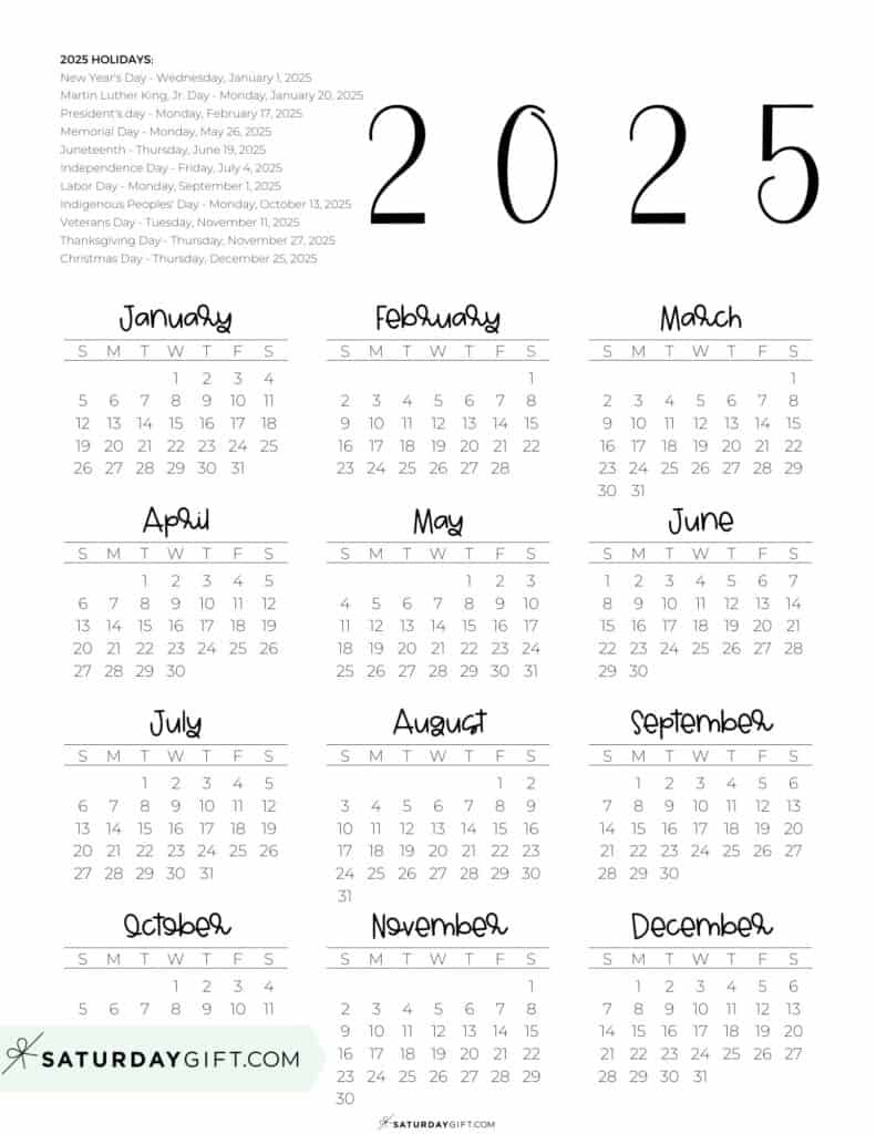 2025 Calendar Printable - 18 Cute &amp;amp; Free 2025 Yearly Calendar | Year Printable 2025 Calendar