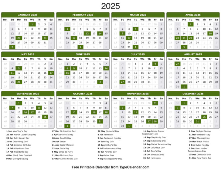 Calendar 2025 with Holidays Printable | Calendar 2025