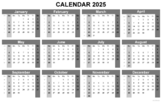 2025 Calendar Printable, ✓ Pdf, Excel And Image File – Free | 12 Month Printable Calendar 2025