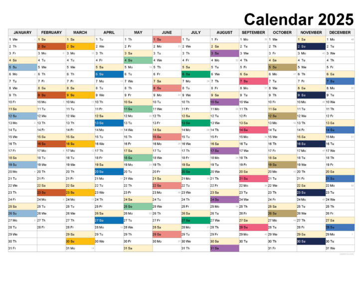 2025 Horizontal Calendar Printable | Calendar 2025