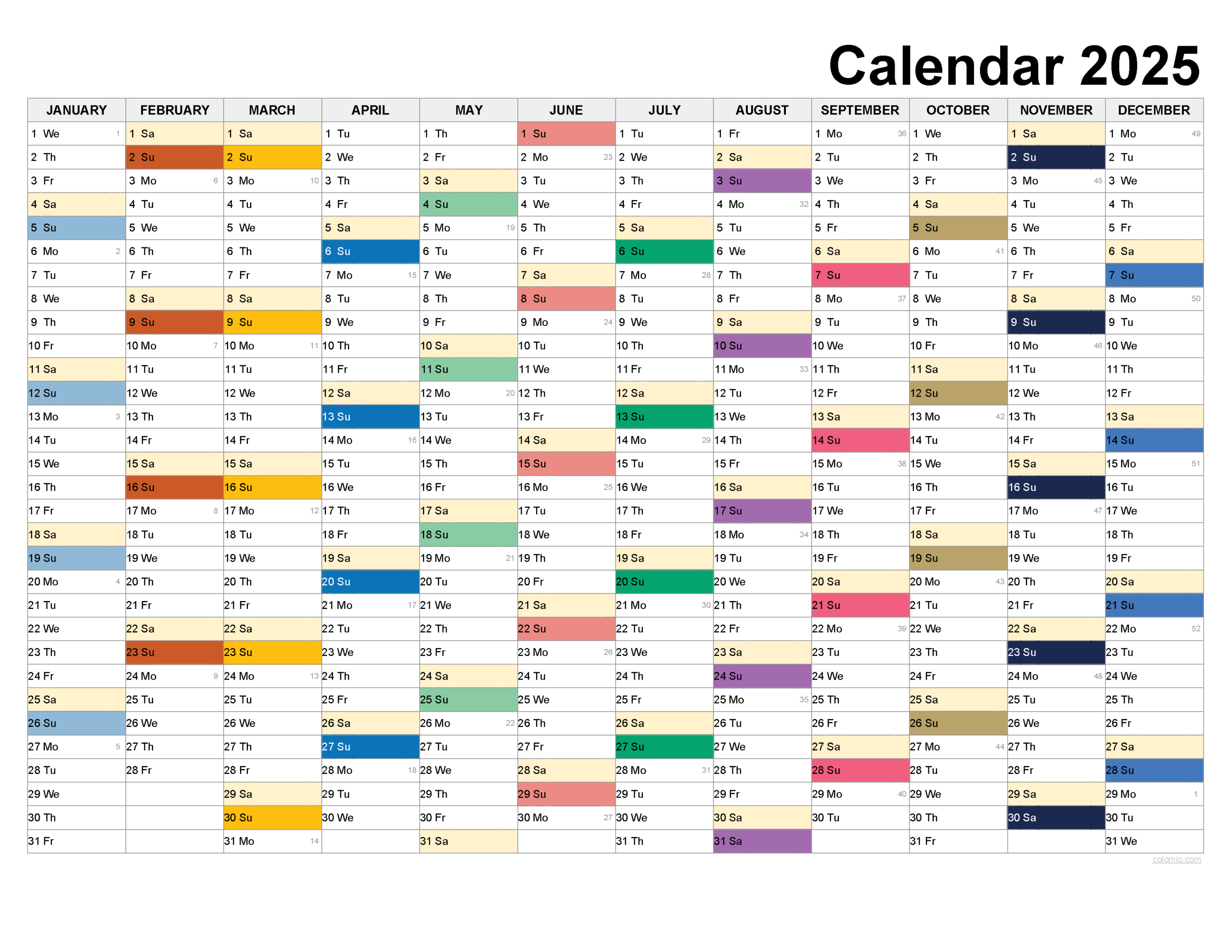 2025 Calendar Printable, ✓ Pdf, Excel And Image File - Free | 2025 Horizontal Calendar Printable