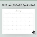 2025 Calendar Printable Landscape, Minimalist Monthly Calendar |  Calendar 2025