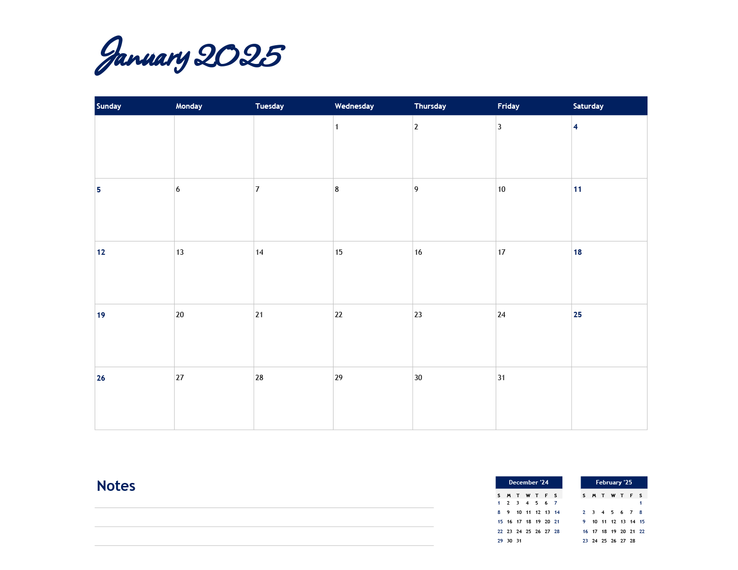 2025 Calendar Template - Excel | Google Sheets - Highfile | Google Printable Calendar 2025