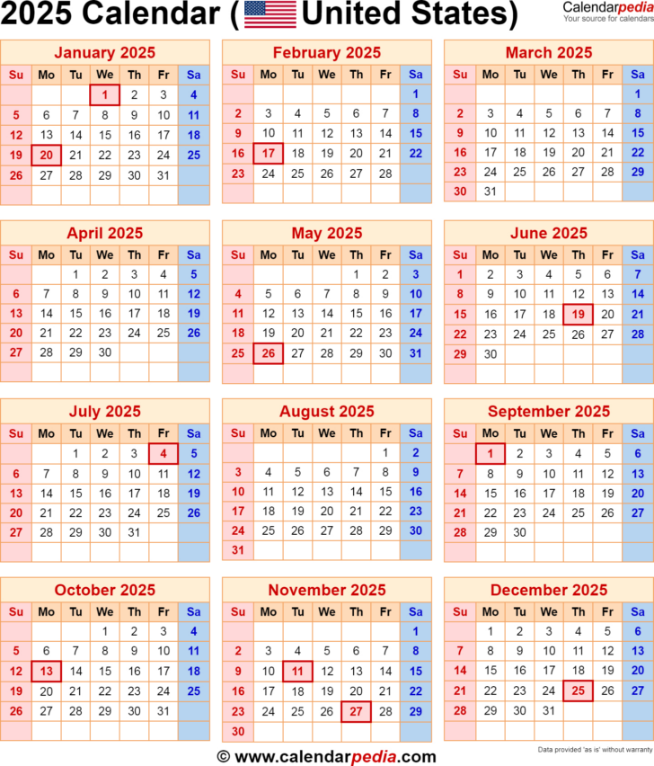 2025 Calendar with Us Holidays Printable | Calendar 2025