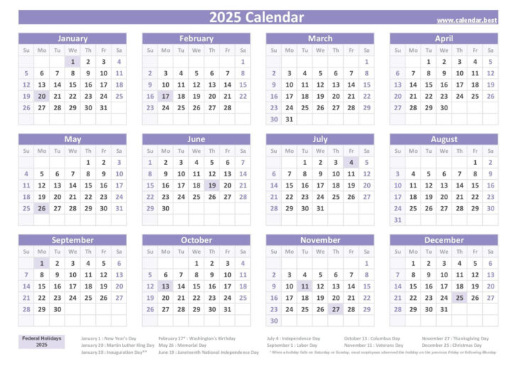 2025 Calendar Printable with Federal Holidays | Calendar 2025