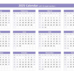 2025 Calendar With Week Numbers | 12 Month 2025 Calendar Printable With Week Numbers