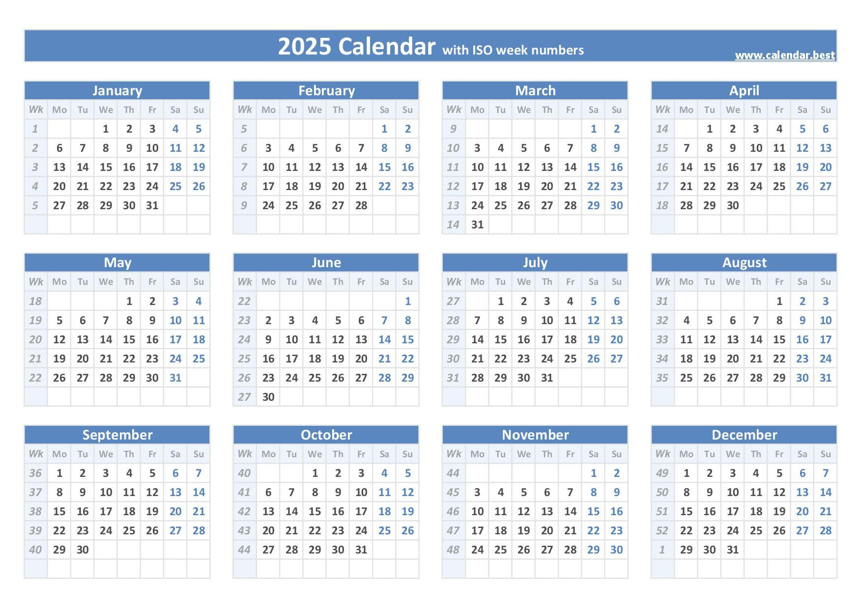 2025 Calendar With Week Numbers (Us And Iso Week Numbers) | Calendar 2025