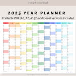 2025 Colorful Wall Calendar Printable Yearly Planner Large Wall |  Calendar 2025