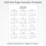 2025 Druckbarer Kalender, 12 Monate Einseitiger Kalender | 2025 12 Month Calendar Printable