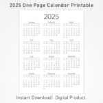 2025 Druckbarer Kalender, 12 Monate Einseitiger Kalender, Wandkalender,  2025 Tischkalender, Minimalistische Hauskalender Dekoration   Etsy.de |  Calendar 2025