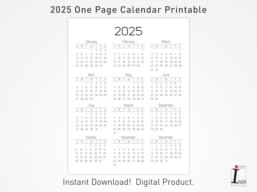 2025 Druckbarer Kalender, 12 Monate Einseitiger Kalender, Wandkalender, 2025 Tischkalender, Minimalistische Hauskalender Dekoration - Etsy.de | Calendar 2025