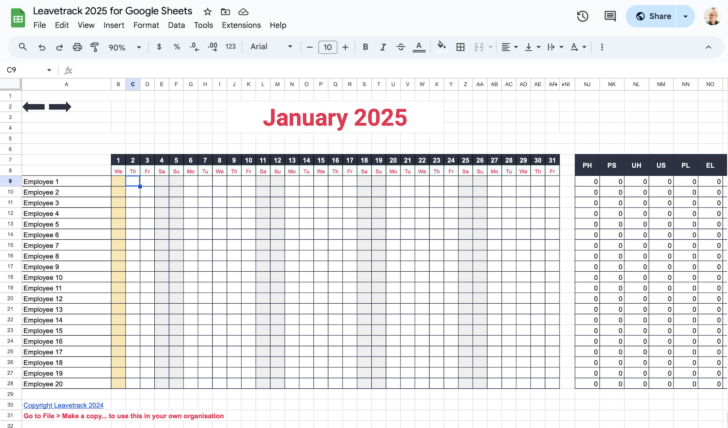 Free 2025 Employee Attendance Calendar | Calendar 2025