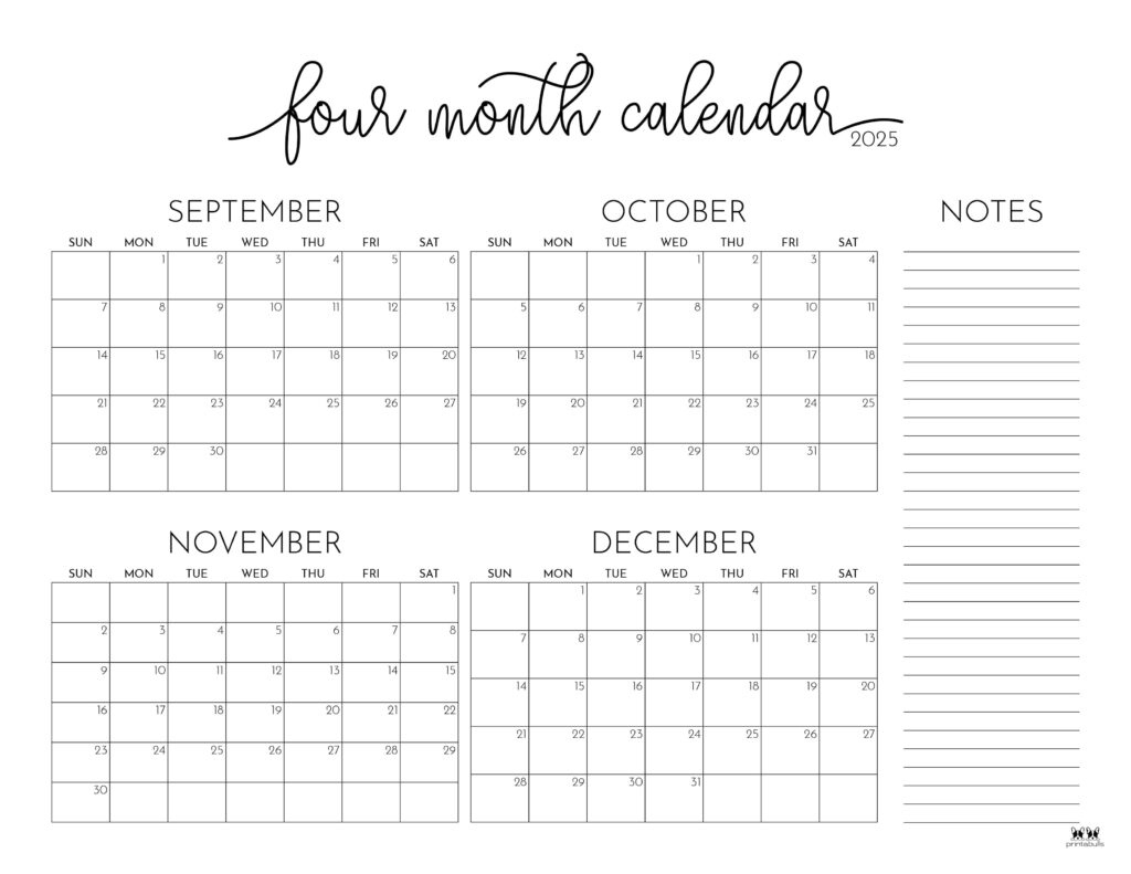 2025 Four Month Calendars - 31 Free Printables | Printabulls | Printable 2025 Calendar By Month