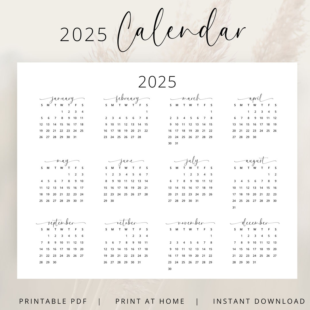 2025 Jahreskalender 2025 Wandkalender Querformat Druckbare Pdf | Printable Calendar For 2025