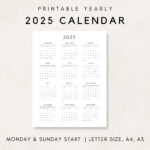 2025 Jahreskalender, Druckbarer Kalender, 2025 Kalender, 2025 | Annual Calendar 2025 Printable