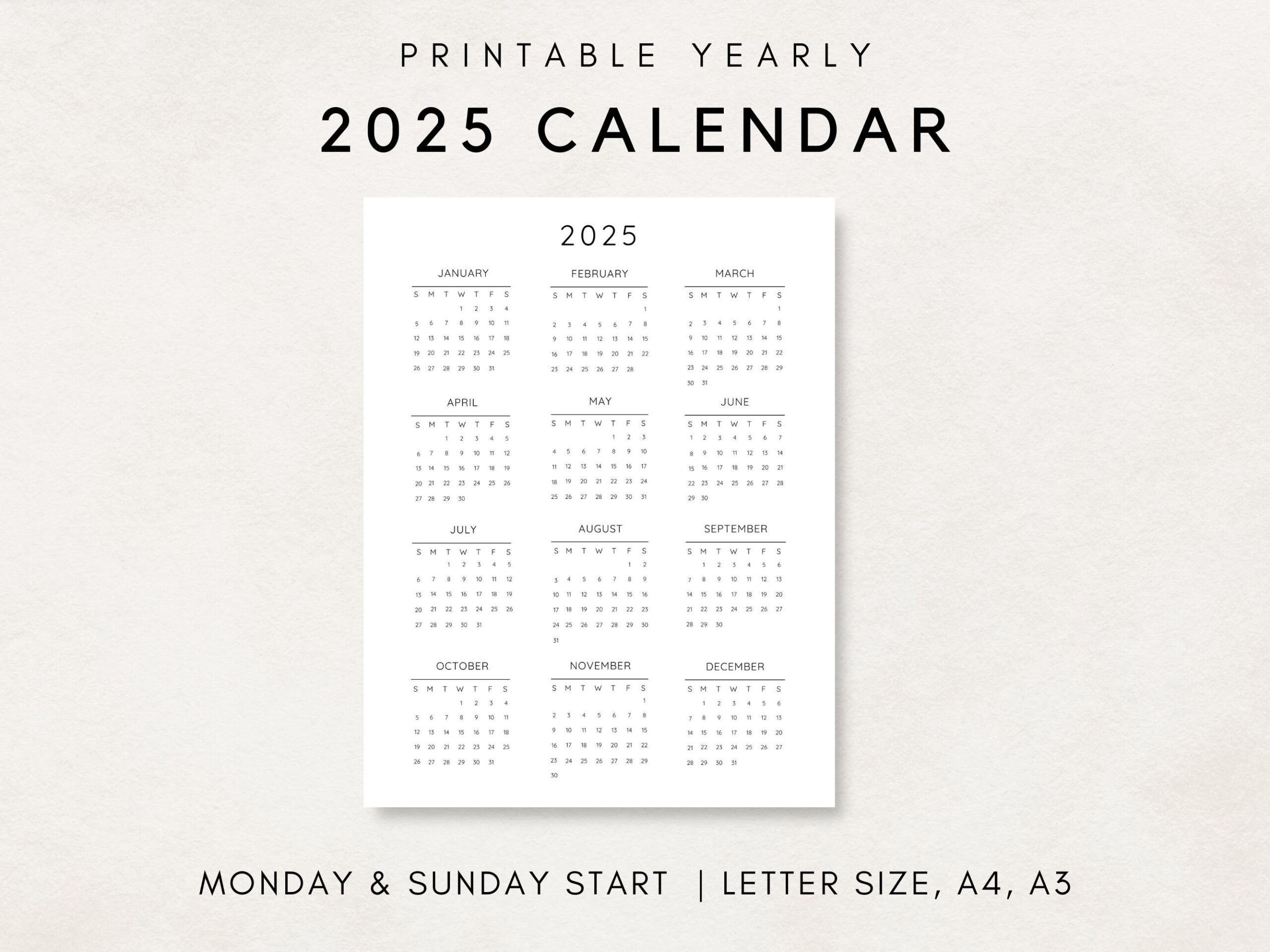 2025 Jahreskalender, Druckbarer Kalender, 2025 Kalender, 2025 | Annual Calendar 2025 Printable