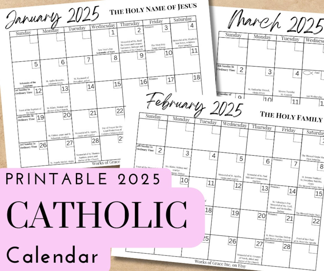 2025 Printable Catholic Monthly Calendar Liturgical Calendar With | Liturgical Calendar 2025 Printable